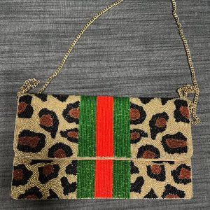 Shirdee Clutch Lepoard Green/Red Stripe Crossbody/Clutch